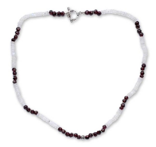 Alternate image for Rainbow Moonstone and garnet beaded necklace Orissa Harmony
