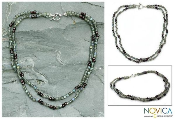 Alternate image for Labradorite and garnet necklace India Twilight
