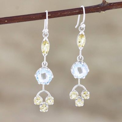 Primary image for Artisan Crafted Citrine and Blue Topaz Dangle Earrings New Dream in Blue