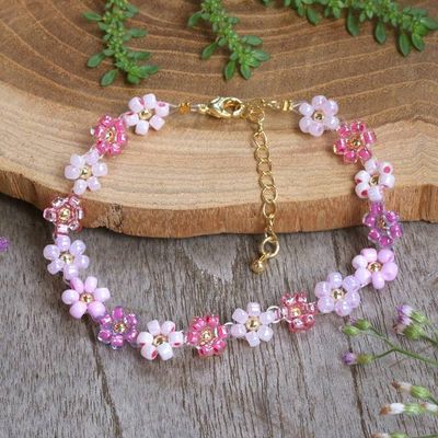 Alternate image for Floral Adjustable Pink and Purple Crystal Beaded Bracelet Graceful Petals