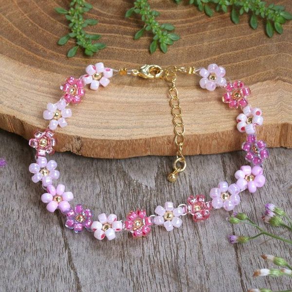 Alternate image for Floral Adjustable Pink and Purple Crystal Beaded Bracelet Graceful Petals