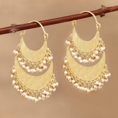 Primary image for 22K Gold Plated Crescents Hoop Earrings with Cultured Pearls Magnificent Crescents