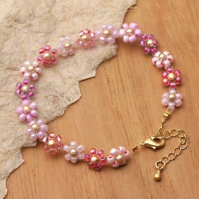 Alternate image for Floral Adjustable Pink and Purple Crystal Beaded Bracelet Graceful Petals