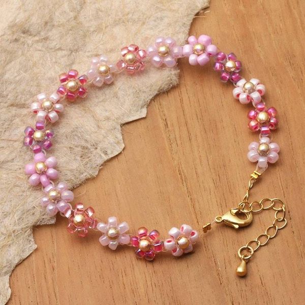 Alternate image for Floral Adjustable Pink and Purple Crystal Beaded Bracelet Graceful Petals