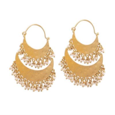 Alternate image for 22K Gold Plated Crescents Hoop Earrings with Cultured Pearls Magnificent Crescents