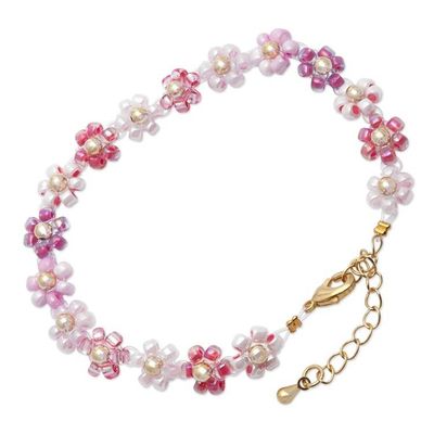 Alternate image for Floral Adjustable Pink and Purple Crystal Beaded Bracelet Graceful Petals