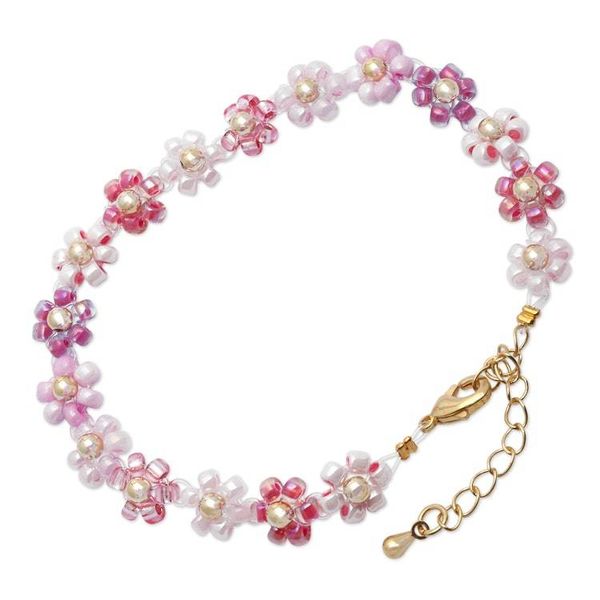 Alternate image for Floral Adjustable Pink and Purple Crystal Beaded Bracelet Graceful Petals