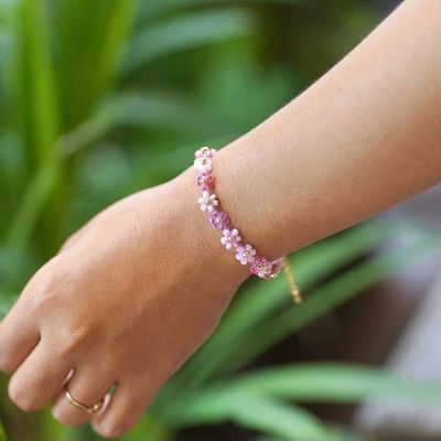 Alternate image for Floral Adjustable Pink and Purple Crystal Beaded Bracelet Graceful Petals