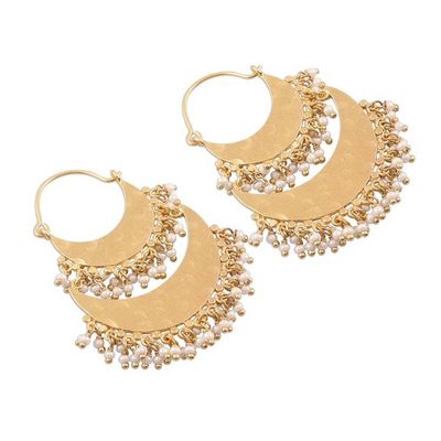 Alternate image for 22K Gold Plated Crescents Hoop Earrings with Cultured Pearls Magnificent Crescents