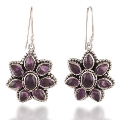 Alternate image for Spring-Themed Daisy-Shaped Amethyst Cabochon Dangle Earrings Wise Daisy