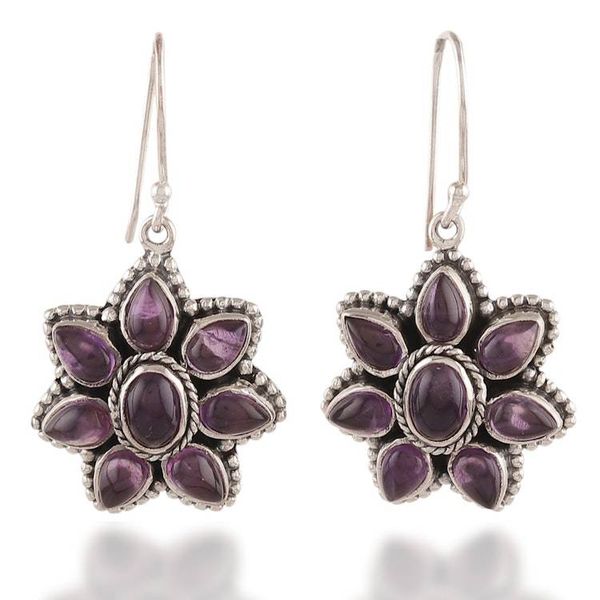 Alternate image for Spring-Themed Daisy-Shaped Amethyst Cabochon Dangle Earrings Wise Daisy