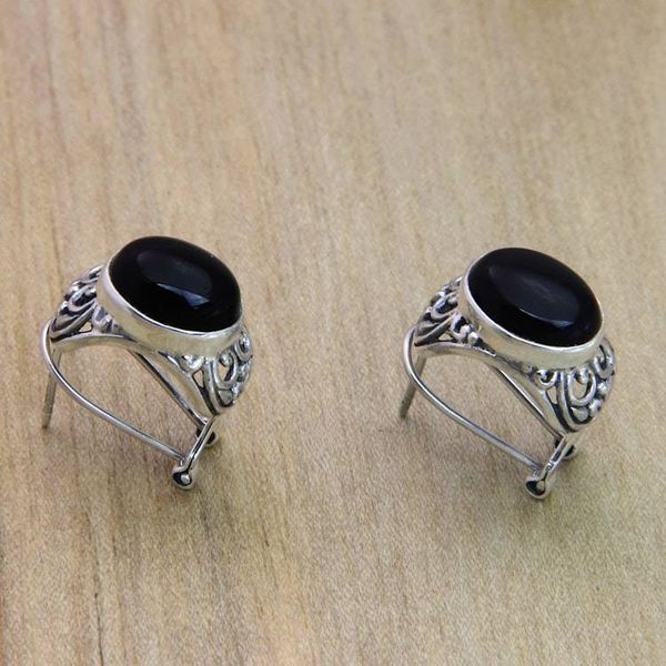 Alternate image for Handmade Sterling Silver and Onyx Earrings Midnight Bower