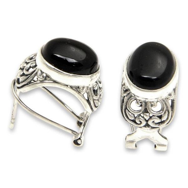 Alternate image for Handmade Sterling Silver and Onyx Earrings Midnight Bower