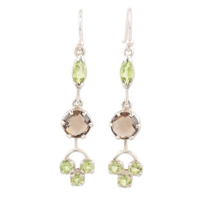 Alternate image for Peridot and Smoky Quartz Dangle Earrings from India New Dream in Green