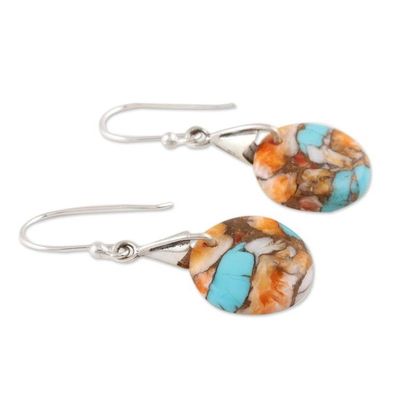 Alternate image for Circular Composite Turquoise Dangle Earrings from India Moon of Mystery