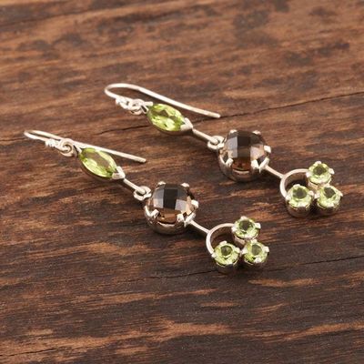Alternate image for Peridot and Smoky Quartz Dangle Earrings from India New Dream in Green