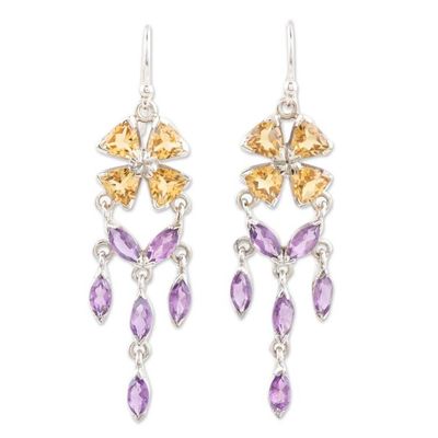 Alternate image for Hand Crafted Citrine and Amethyst Dangle Earrings Chandelier in Purple