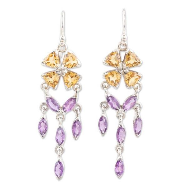 Alternate image for Hand Crafted Citrine and Amethyst Dangle Earrings Chandelier in Purple