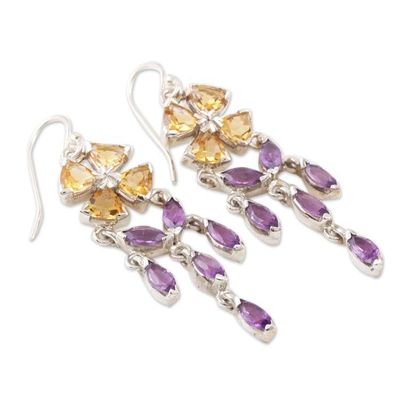 Alternate image for Hand Crafted Citrine and Amethyst Dangle Earrings Chandelier in Purple