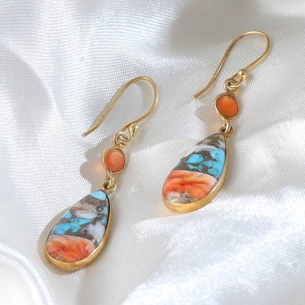 Alternate image for Gold-Plated Carnelian and Recon Turquoise Dangle Earrings Teardrop Victory