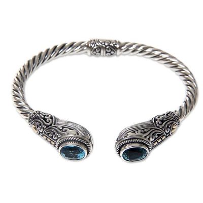 Alternate image for Bali Handcrafted Hinged Silver Blue Topaz Cuff Bracelet Empress of Gelgel