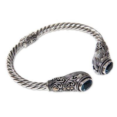 Alternate image for Bali Handcrafted Hinged Silver Blue Topaz Cuff Bracelet Empress of Gelgel
