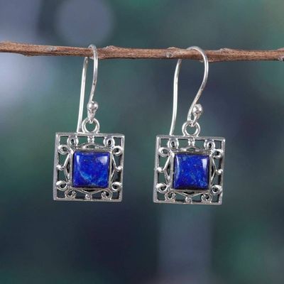 Alternate image for Geometric Lapis Lazuli Dangle Earrings from India Royal Window