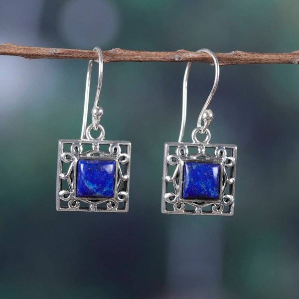 Alternate image for Geometric Lapis Lazuli Dangle Earrings from India Royal Window