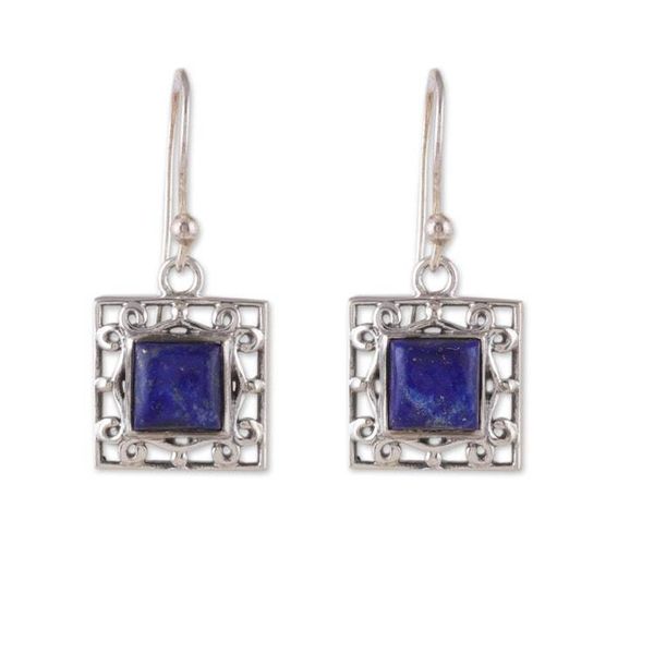 Alternate image for Geometric Lapis Lazuli Dangle Earrings from India Royal Window