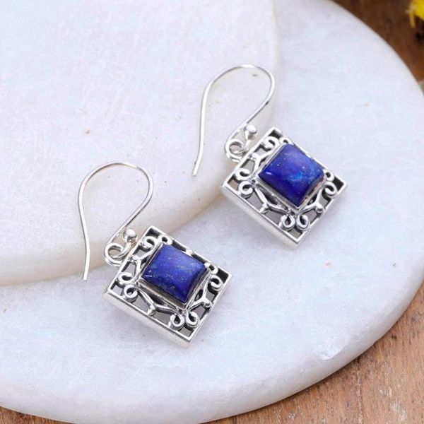 Alternate image for Geometric Lapis Lazuli Dangle Earrings from India Royal Window