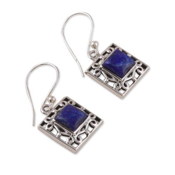 Alternate image for Geometric Lapis Lazuli Dangle Earrings from India Royal Window