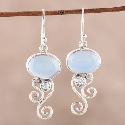Alternate image for Chalcedony and Blue Topaz Dangle Earrings from India Oval Tendrils