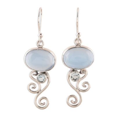 Alternate image for Chalcedony and Blue Topaz Dangle Earrings from India Oval Tendrils