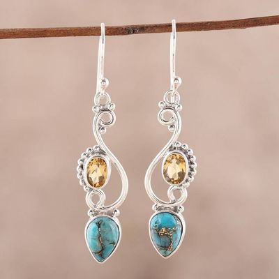 Alternate image for Citrine and Composite Turquoise Dangle Earrings from India Mystical Swirl