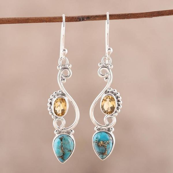 Alternate image for Citrine and Composite Turquoise Dangle Earrings from India Mystical Swirl