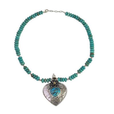 Alternate image for Citrine and Composite Turquoise Heart Pendant Necklace Heartfelt Bloom