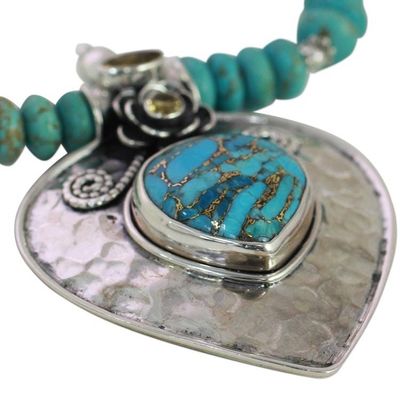 Alternate image for Citrine and Composite Turquoise Heart Pendant Necklace Heartfelt Bloom