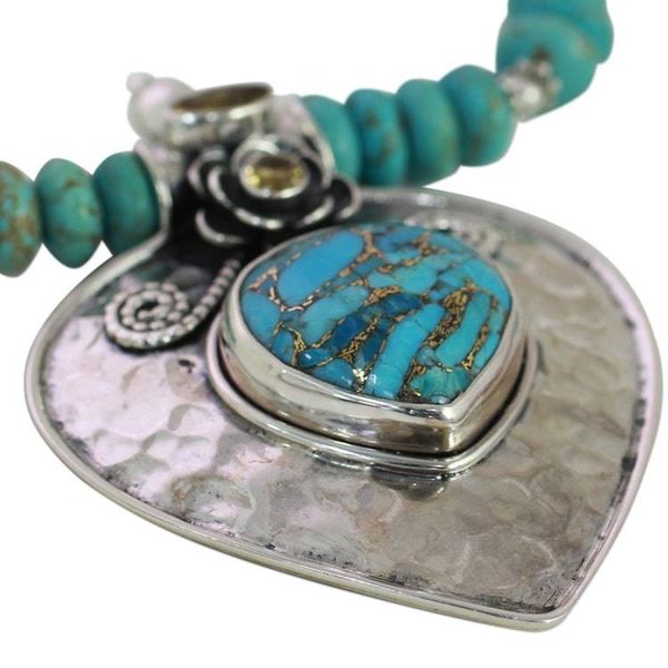 Alternate image for Citrine and Composite Turquoise Heart Pendant Necklace Heartfelt Bloom