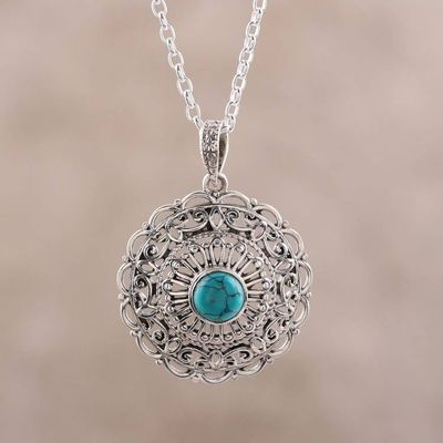 Alternate image for Jali Pattern Sterling Silver and Comp. Turquoise Necklace Classic Jali