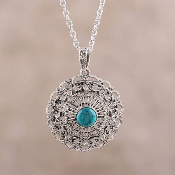 Alternate image for Jali Pattern Sterling Silver and Comp. Turquoise Necklace Classic Jali