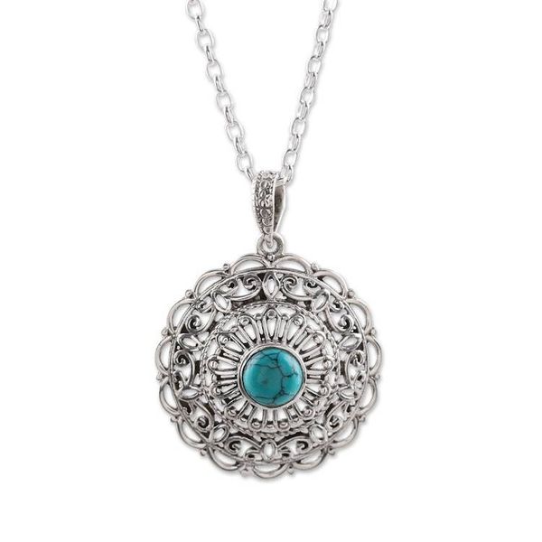 Alternate image for Jali Pattern Sterling Silver and Comp. Turquoise Necklace Classic Jali
