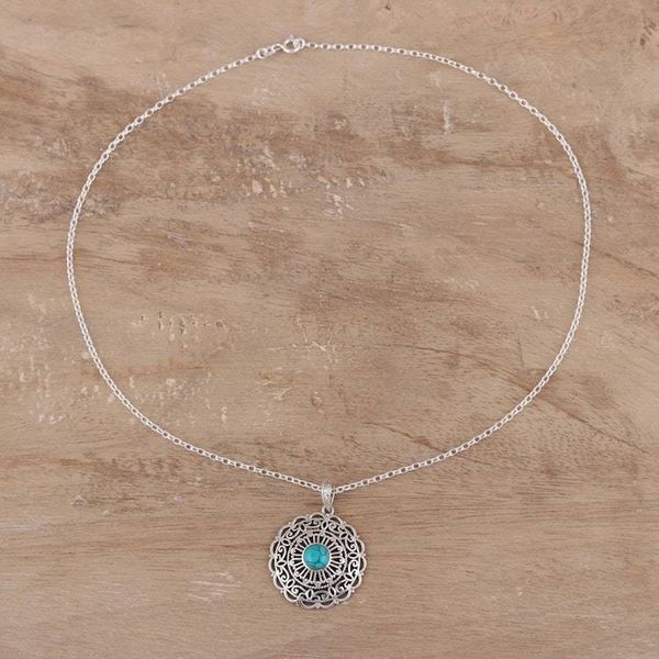 Alternate image for Jali Pattern Sterling Silver and Comp. Turquoise Necklace Classic Jali