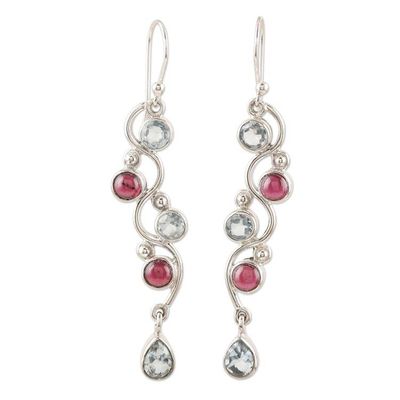 Alternate image for Garnet and Blue Topaz Dangle Earrings Iridescent Water