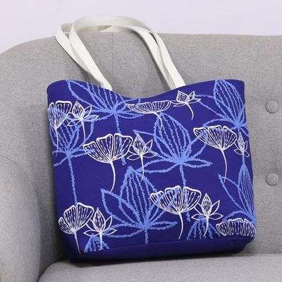 Alternate image for Embroidered Floral Cotton Tote in Lapis from India Lapis Garden