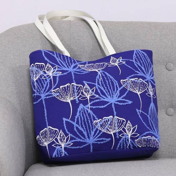 Alternate image for Embroidered Floral Cotton Tote in Lapis from India Lapis Garden