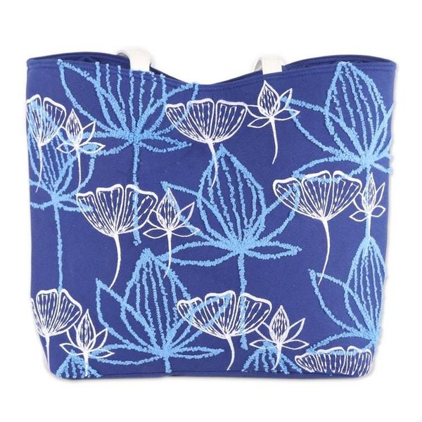 Alternate image for Embroidered Floral Cotton Tote in Lapis from India Lapis Garden