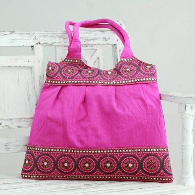 Primary image for India Fuchsia Embroidered Handbag with Sequins Fuchsia Mandalas