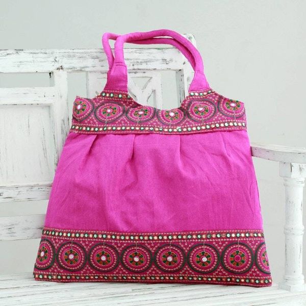 Alternate image for India Fuchsia Embroidered Handbag with Sequins Fuchsia Mandalas