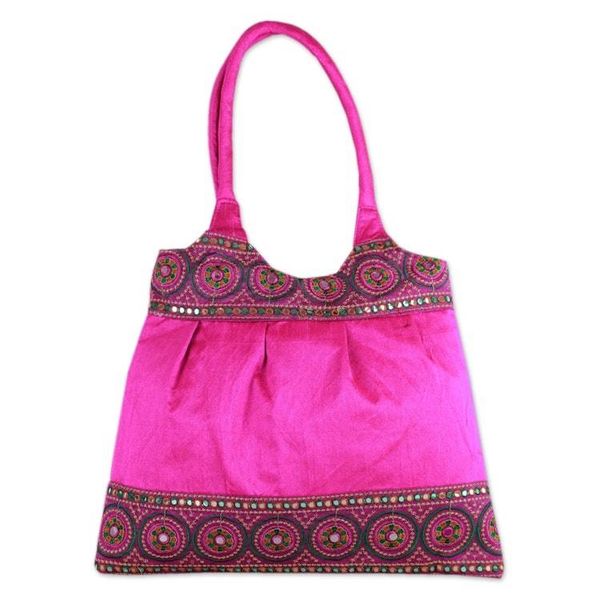 Alternate image for India Fuchsia Embroidered Handbag with Sequins Fuchsia Mandalas