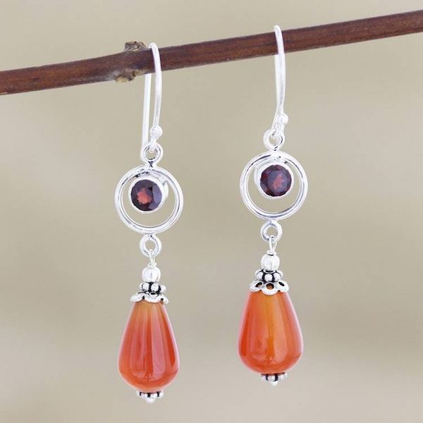 Alternate image for Artisan Crafted Carnelian and Garnet Dangle Earrings Fiery Fusion